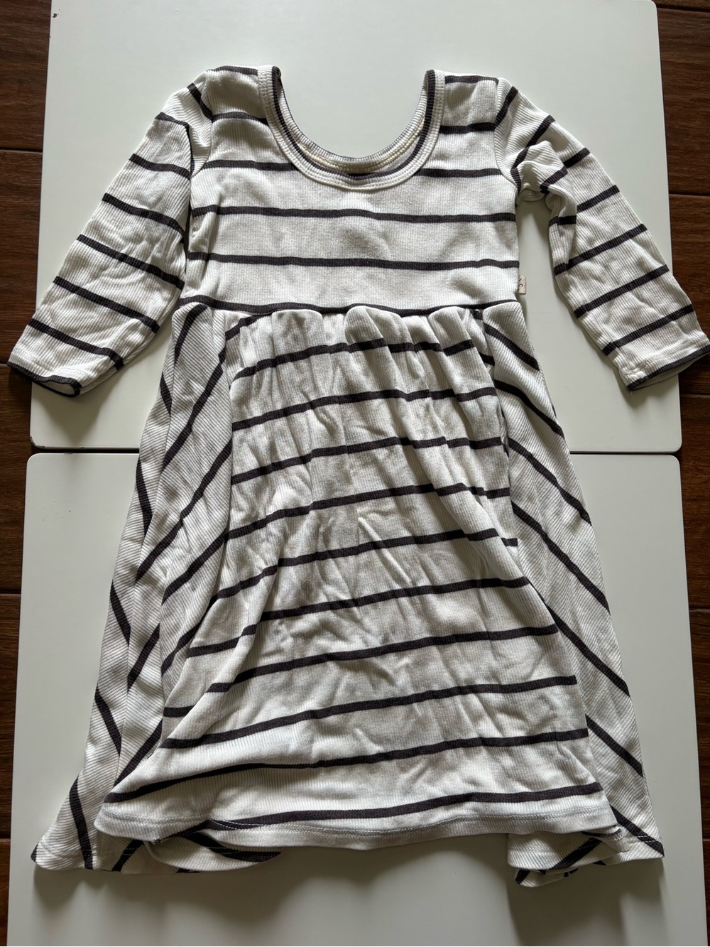 Girls' Cream and Brown Striped 3/4 Sleeve